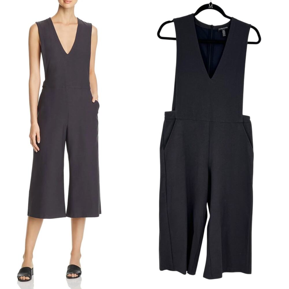 Eileen Fisher Jumpsuit  V-Neck Crop Washable Stretch Crepe Gray‎ Size XSP Petite